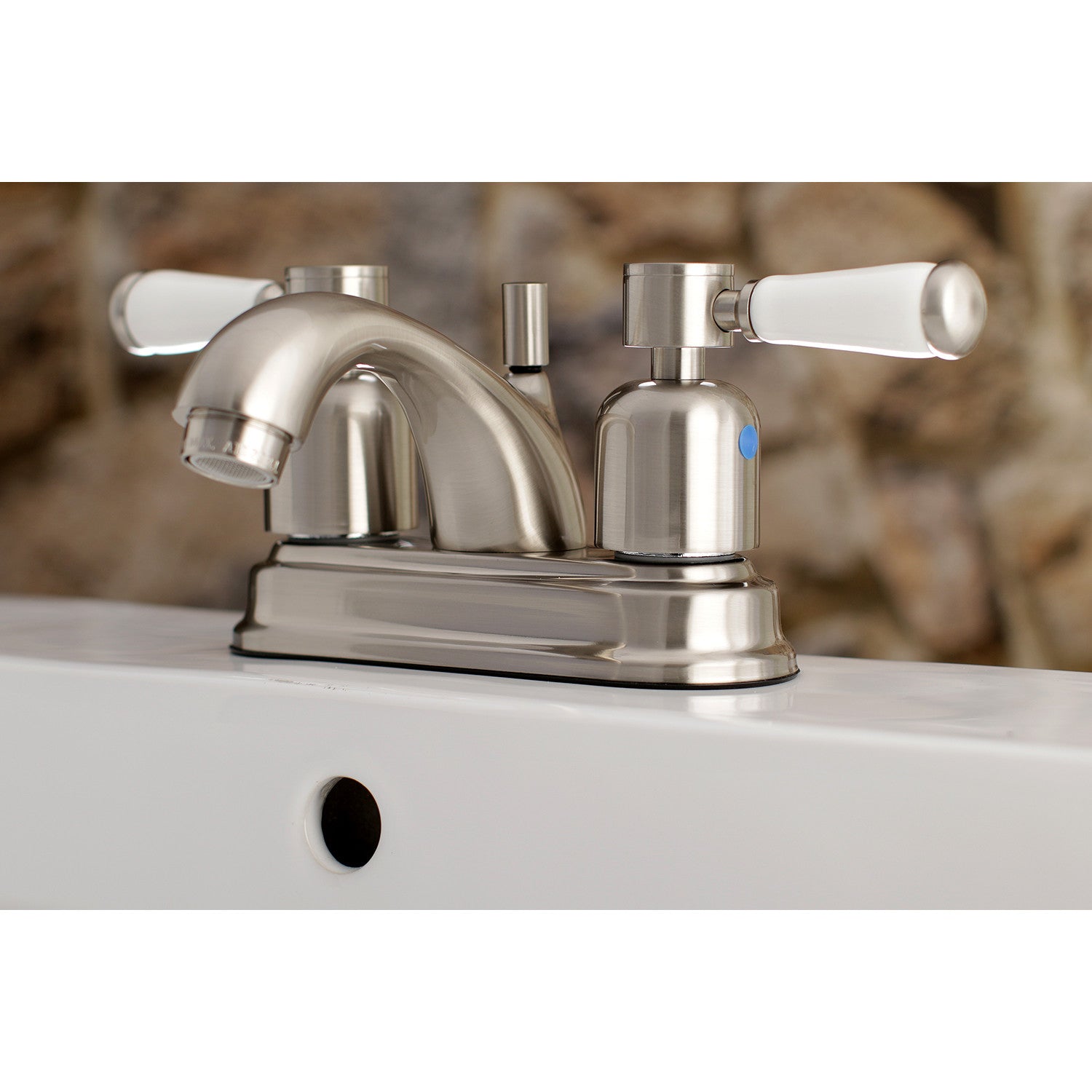 Kingston Tulare FB2608DPL - Paris Double-Handle 3-Hole Deck Mount 4-Inch Centerset Bathroom Faucet with Pop-Up Drain, Brushed Nickel — thumbnail 2